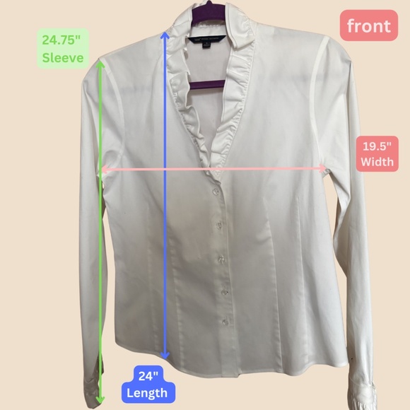 Brooks Brothers White Button Down Blouse with Ruffle Neckline Size 8 - Picture 2 of 9